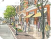 A diagram of a vibrant street complete with boutique shops and pedestrians