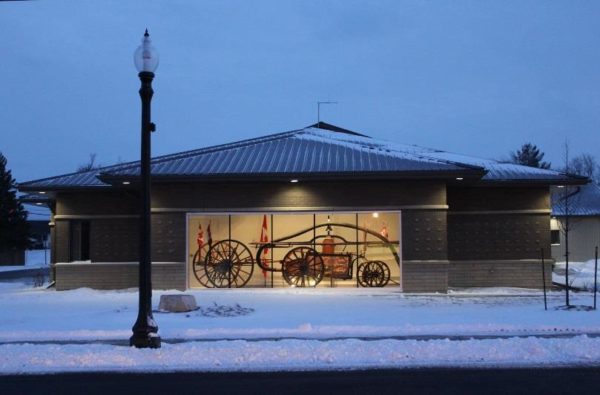 Cayuga Fire Station #4 with an image of the old pump