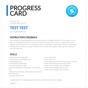 Swimming Progress Card